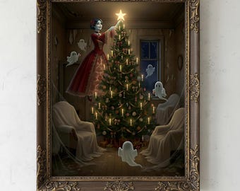 Haunted Holiday Ghosts Poster | Victorian Christmas Wall Art | Spooky Christmas Decor for Halloween & Xmas Lovers