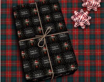 Goth Christmas Wrapping Paper | Spider Santa Hat Gift Wrap | Alternative Holiday Decor | Halloween Christmas Gift Wrap Sheet