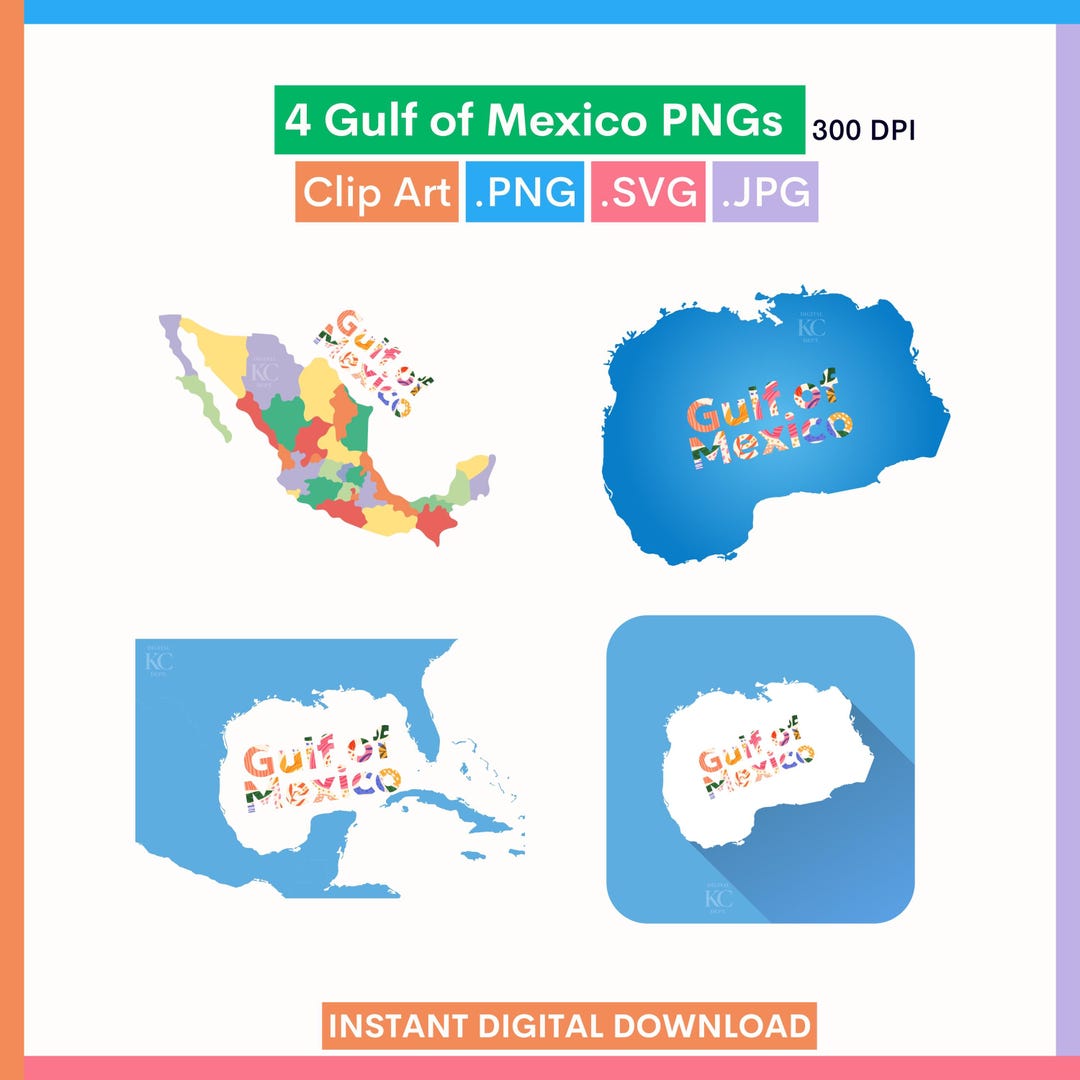 Gulf Icon Gulf of Mexico PNG Digital Clip Art Icons, .JPG .PDF, 4 Images Instant ...
