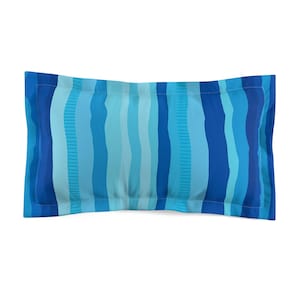 Blue Wave Stripe Pillow Sham - Coastal Nautical Beach Decor