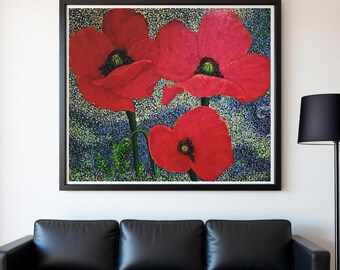 Rote Mohnblumen Leinwand Kunst | Lebendiger Blumendruck, modernes botanisches Dekor