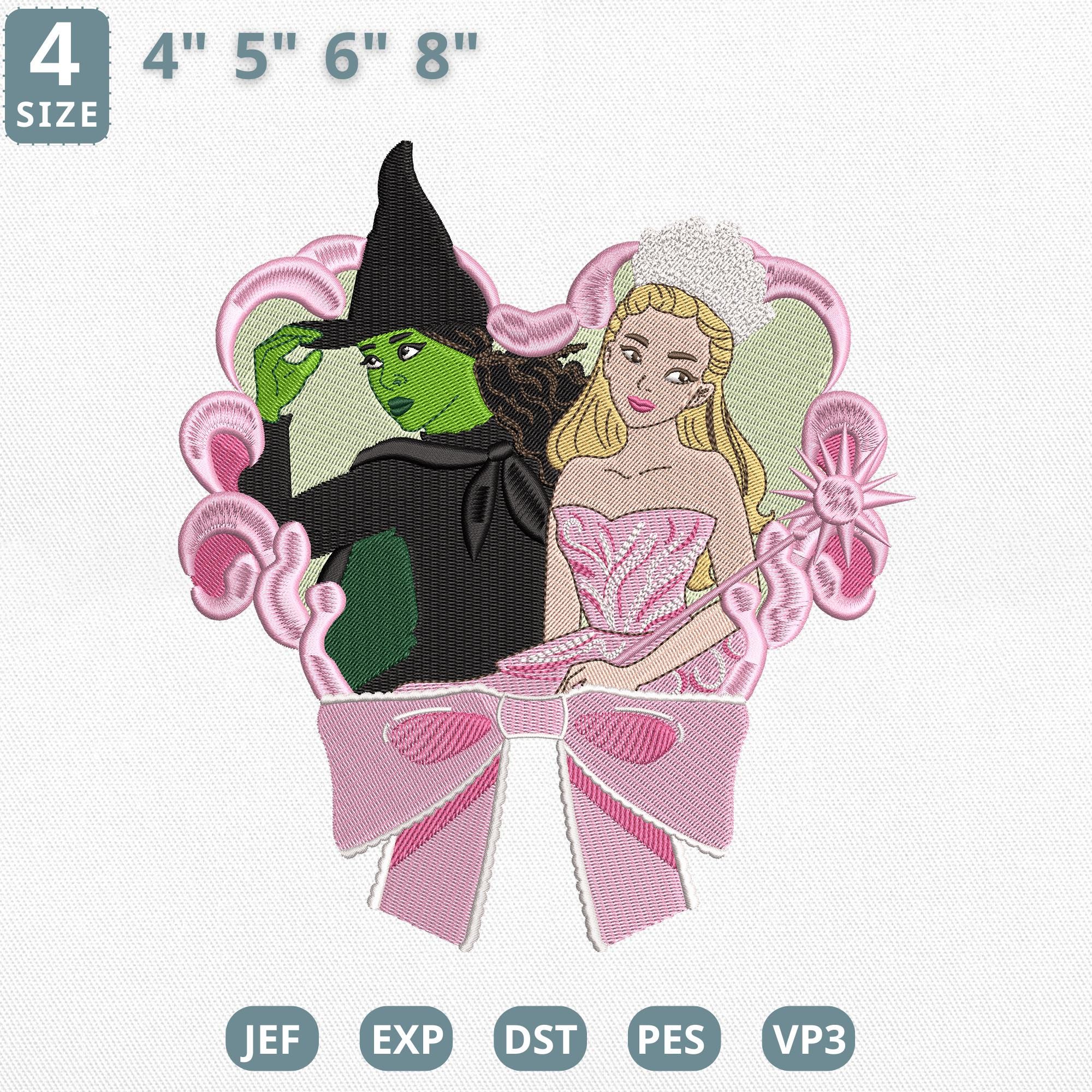 Pink Wizard Pattern Wizard Fantasy Duo Embroidery Design, Magical Green Witch and Pink ...