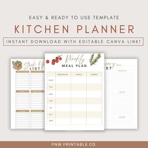 Colorful Meal Planning Printable Bundle Editable Weekly Menu, Grocery List & Kitchen Inventory Bright Food Organizer for Busy Families