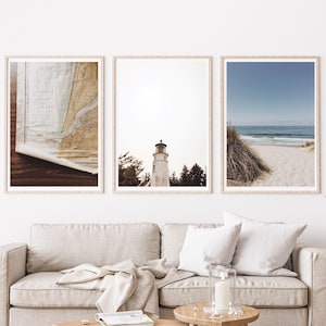Ensemble de photos d'art mural côte de l'Oregon, carte vintage, phare, pins et océan PNW impression numérique Bundle photographie côtière téléchargement (5 Photos)