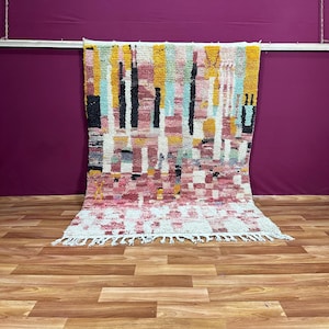 Colorful Moroccan Rug  Handmade Abstract Berber Wool Carpet  Bohemian Multicolor Shag Decor