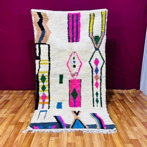 Moroccan Berber Rug - Colorful Geometric Shaggy Wool Area Rug - Handmade Boho Home Decor