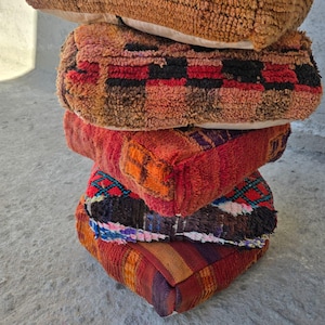 Handmade Moroccan Wool Pouf – Vintage Kilim Cushion, Berber Floor Ottoman