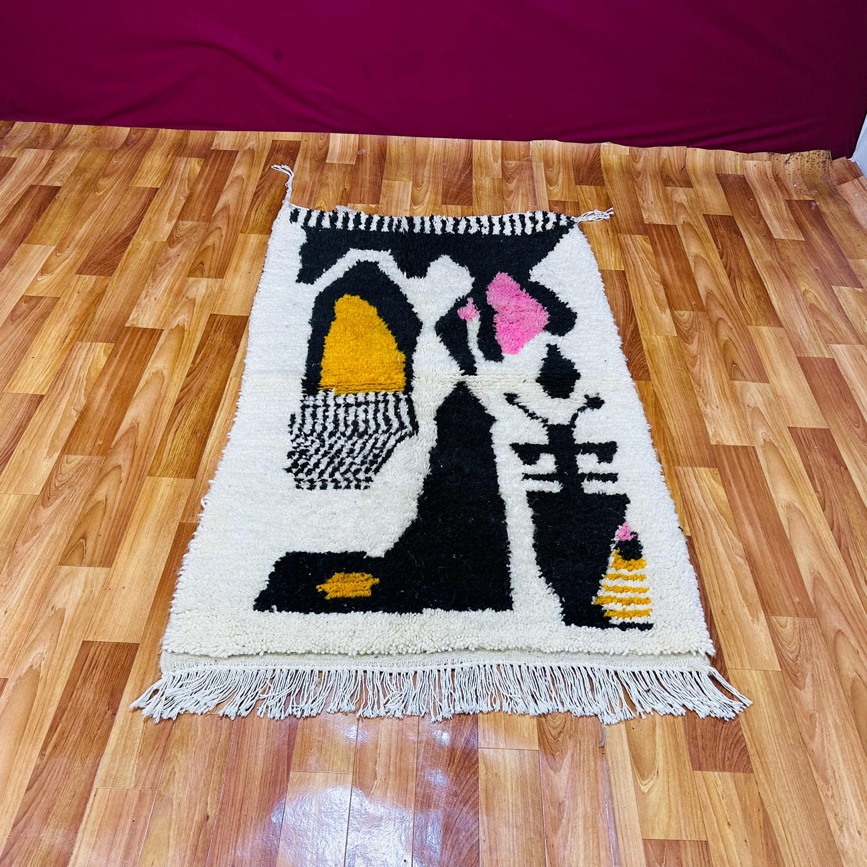 モロッコウールラグ：ハンドメイドの抽象的な模様 - マルチカラーの