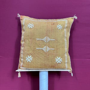 Mustard Yellow Boho Throw Pillow Set of 4  1 Gift Vintage Decorative Cushion with White Berber Embroidery