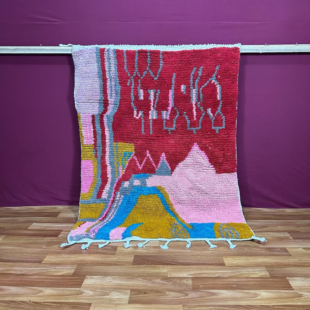 モロッコウールラグ 手織り 多色 カラフル アジラルラグ154x212cm