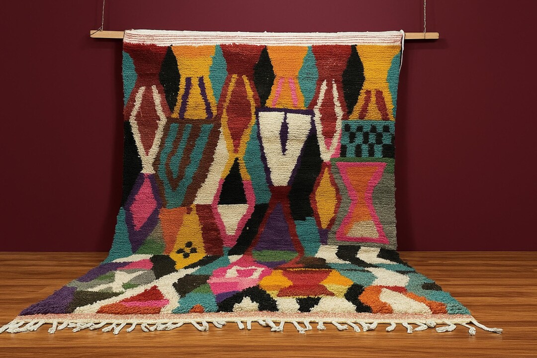 Moroccan Wool Rug: Vibrant Azilal Design - Thick Shaggy Pile - Etsy