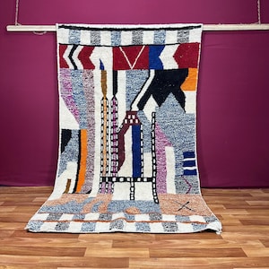 Colorful Abstract Berber Carpet Hand-Knotted Wool Shag Rug Large Geometric Bohemian Area Rug