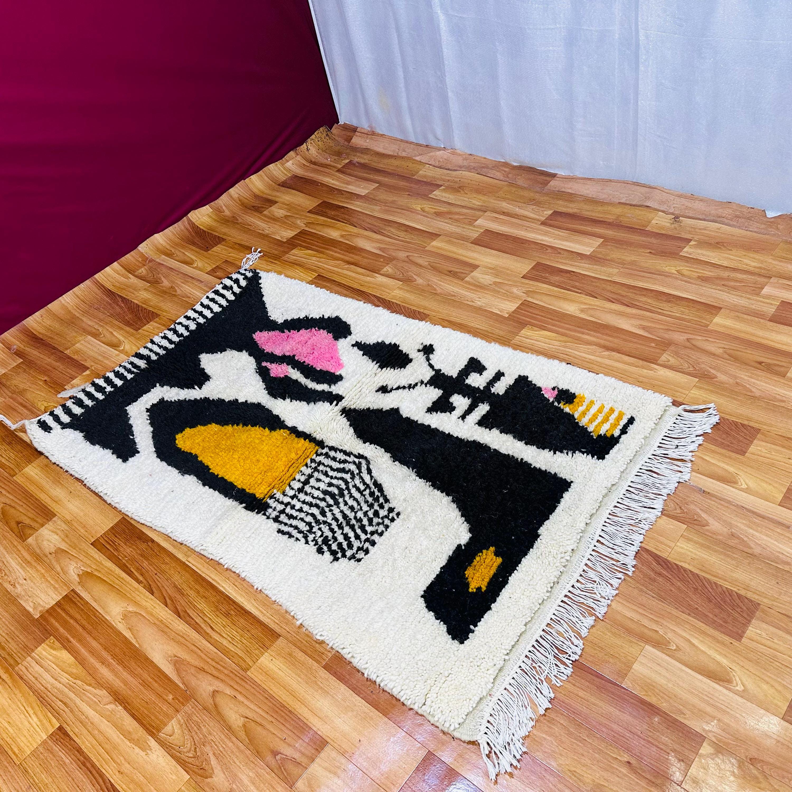 モロッコウールラグ：ハンドメイドの抽象的な模様 - マルチカラーの