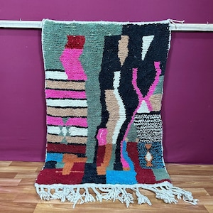 Handmade Berber Rug  Colorful Shag Carpet Runner  One-of-a-Kind Abstract Wool Tapestry for Modern Decor