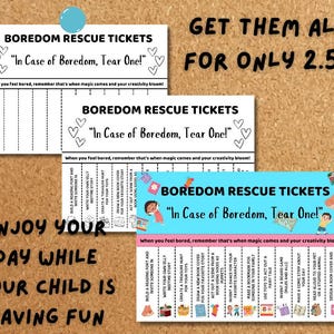 Druckbare Boredom Buster Tickets für Kinder - Bildschirmfreie Aktivitäten für Zuhause - Spaß Indoor-Ideen für Eltern - Druckbare Spielideen