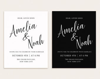 Elegant Minimalist Wedding Invitation Template | Black and White Wedding Invite | Editable Canva Digital Download