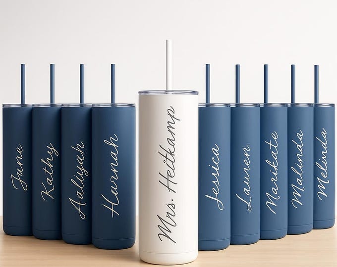 Personalized Bridesmaid Tumbler: Laser Engraved 20oz Matte Skinny Cup