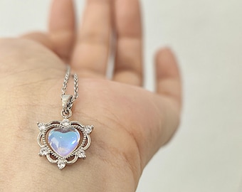 Heart Necklace, Iridescent Heart Choker,  Love Story Jewellery