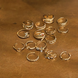 Toe Ring 15 Piece Set Silver Gold | Adjustable Open Toe Rings for Beach | Also Wear as Finger Rings | Vacation Gift for Her