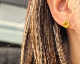 Vortex Coin Earrings, One Pair,  Sparkling Ancient Chinese Coin Studs, Abundance Frequency Jewelry, Dainty Gold Earrings for Good Luck