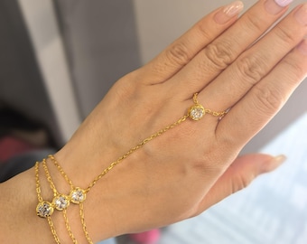 Exotic Copper Three Layer Finger Chain Hand Jewelry| Bridal Hand Harness Dainty Wrist Chain for Wedding |Adjustable Bohemian Statement Piece