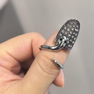 Punk Snake Full Diamond Nail Ring | Adjustable Serpent Fingertip Ring with Green Eyes | Gothic Statement Jewelry for Women | Unique Gift