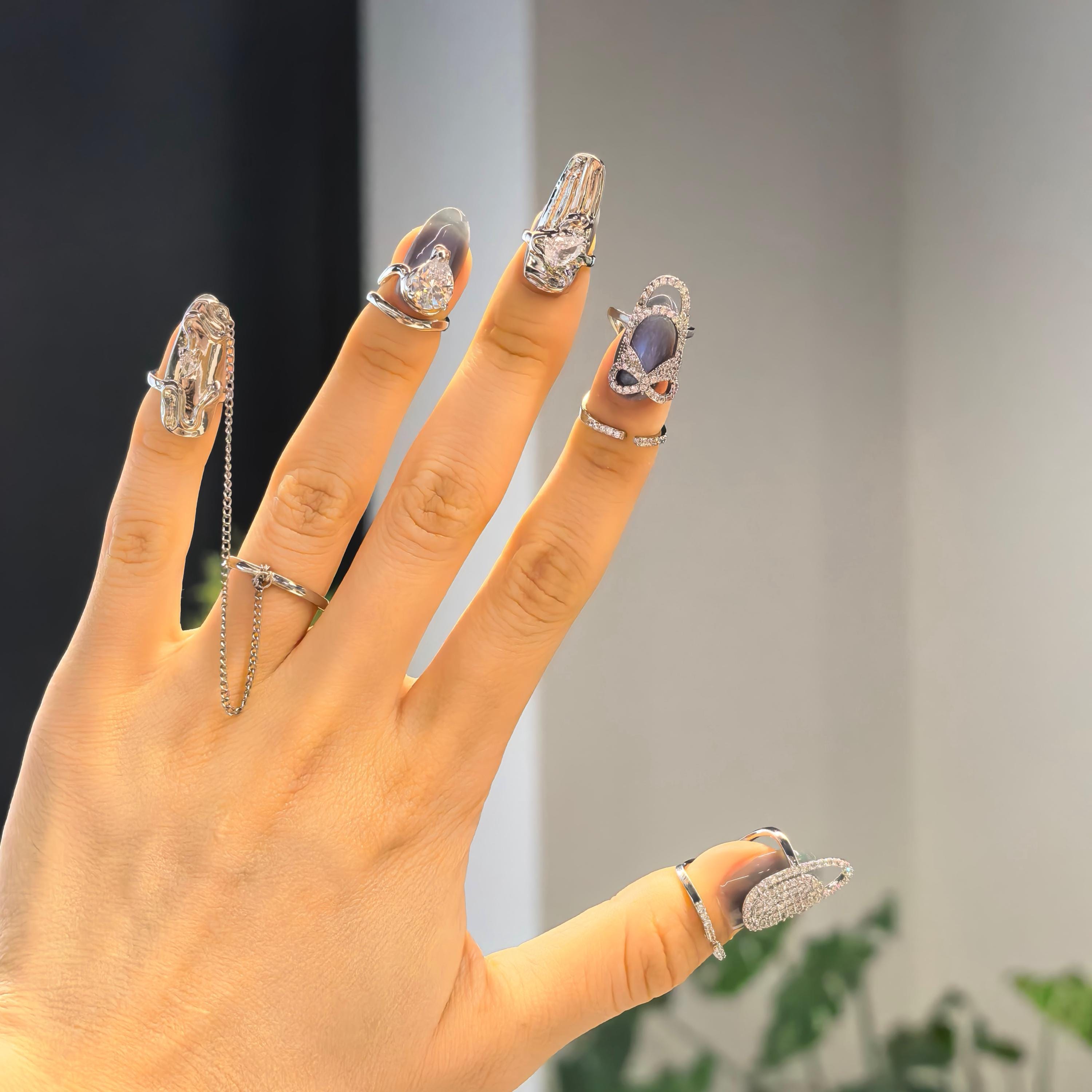 Nail Armor Ring, Handmade Crystal Finger Shield, Edgy Statement