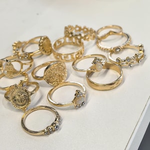 Vintage 15-delars stapelbara ringset | Gammaldags mixa och matcha ringset för kvinnor | Högvärdig present till henne 1,7 cm diameter