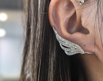Angel Wings Diamond Ear Cuff | Light Luxury No Piercing Earrings Adjustable | Sparkle Guardian Symbol for Daily Party | Sold as Pair