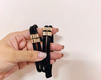 Heel Gripper Crystals One Pair | Anti-Slip Shoe Hack for Loose Heels | Sparkling Black Elastic Heel Locks| Fit for Dress Pumps & High Heels