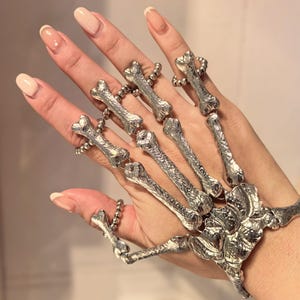Bold Skeleton Hand Cuff Bracelet - Halloween Gothic Punk Jewelry, Adjustable Statement Bangle for Women, Alloy Unisex Festival Accessory