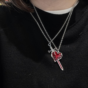 Sword of Love Gothic Couple Necklace | Arrow Through Heart Matching Pendant Set | Split Dark Romance Jewelry for Him Her |