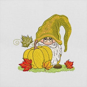 Fall Gnome Embroidery Design, Autumn Gnome with Pumpkin and Leaves File for Machine Embroidery, Instant Download, PES DST File