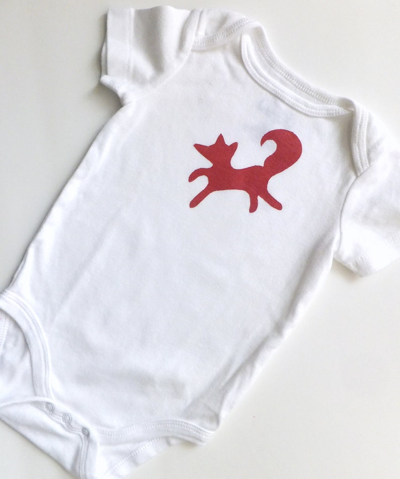 9-12M Baby Bodysuit Dancing Red Fox - Deep Red Print on White Onesie