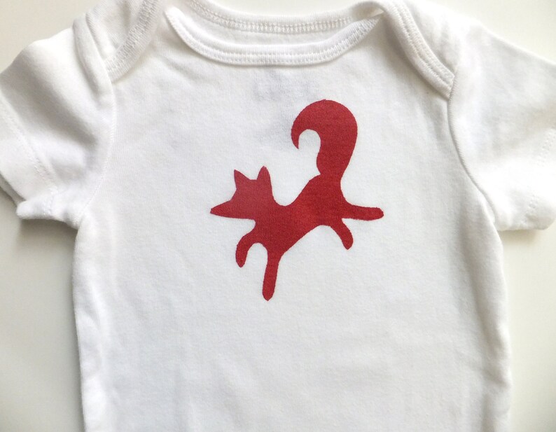 9-12M Baby Bodysuit Dancing Red Fox - Deep Red Print on White Onesie