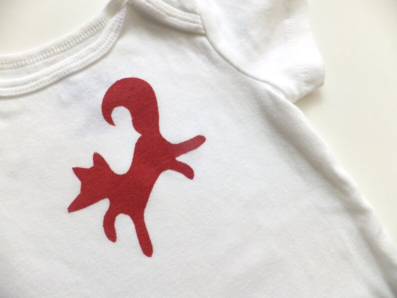 9-12M Baby Bodysuit Dancing Red Fox - Deep Red Print on White Onesie