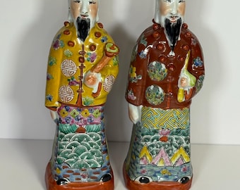 Pair of Vintage Porcelain Chinese Qing Dynasty Emperors Figurines