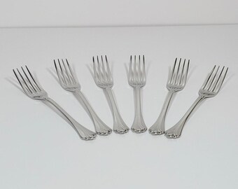 Vintage Mikasa Lyons Stainless Salad Forks ~Set of 6 ~ No Gold ,Japan 18-8