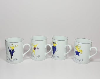 Pottery Barn Santa’s Reindeer Mugs ~ Set of 4