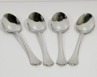 Vintage Mikasa Lyons Stainless Dessert Spoons ~ Set of 4~ No Gold, Japan 18-8