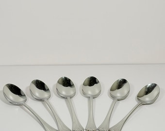 Vintage Mikasa Lyons Stainless Dessert Spoon ~ Set of 6, No Gold Japan 18-8