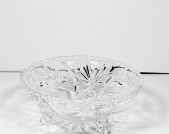 Vintage Starburst Pattern Footed Crystal 8” Bowl
