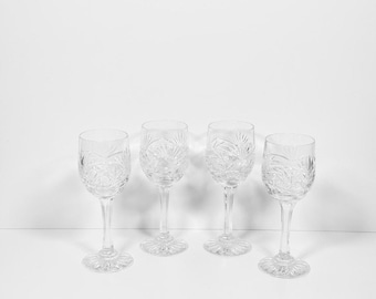 Vintage Cut Glass Small Wine Glass~ Starburst Pattern~Set of 4