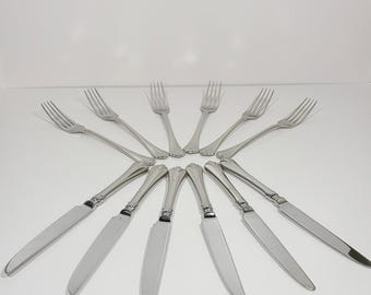 Vintage Mikasa Lyons Stainless 12Piece Lot ~ 6 Knives 6 Forks ~ No Gold, Japan 18-8
