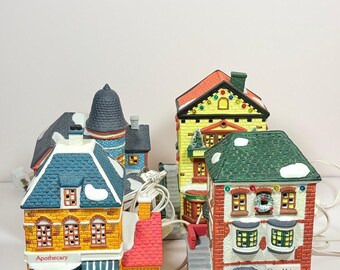 Vintage NOMA Dickensville Christmas Village Houses ~ Lot of 4 ~ Read D