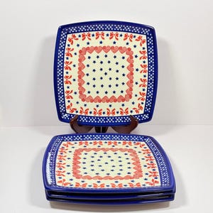 Vintage Polish Pottery 9” Plates ~Kalich Bolesławiec ~Set of 4