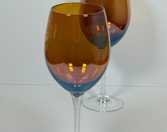 Pair Of Vintage Amber Wine Glasses With Red Undertone ~ Please Read Description