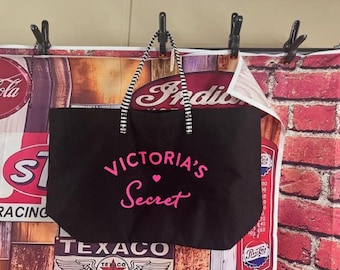 Victoria's Secret Large Black Pink Tote Travel Weekend Bag 13 x 21 Inches