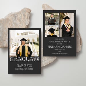 Modern Graduation Invitation Template: Black & White Grad Party Invite (Digital Download, 5x7in Templates)