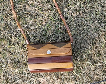 Borsa a scatola vintage, borsa a scatola in legno, borsa a scatola boho retrò anni '70